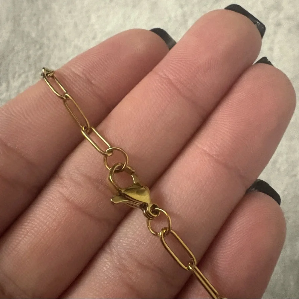 Gold Paper Clip Chain Necklace | 16” Stainless Steel - Picture 4 of 5